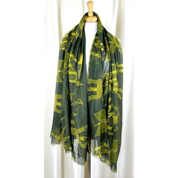 PAPILLON KHAKI GREEN MUSTARD YELLOW SAFARI SARONG COVER UP SCARF WRAP 44"x71" - Picture 2 of 7